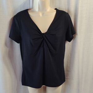 Rena Rowan Navy Twist-Front Short Sleeve Top